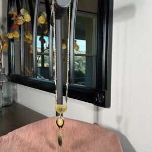 Natural Agate Stones • Gold-Tone Chain • Long Pendant Necklace • Boho Statement